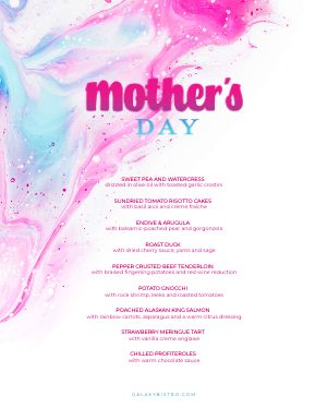 Colorful Mothers Day Menu