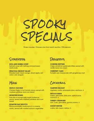 Spooky Specials Halloween Menu
