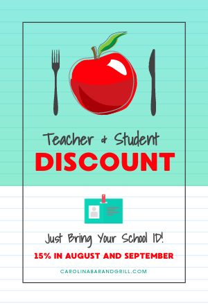 Teacher and Student Discount Table Tent