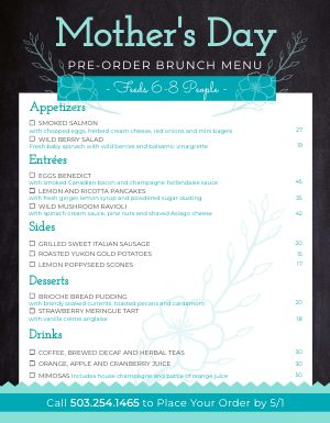 Mothers Day Preorder Menu