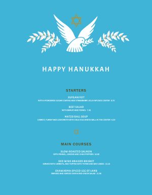 Blue Happy Hanukkah Menu