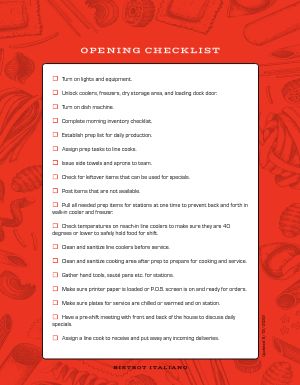 Red BOH Checklist