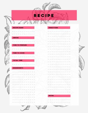 Simple Pink Recipe Card