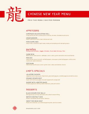 Chinese New Year Menu