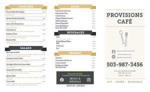 Cafe Provisions Takeout Menu