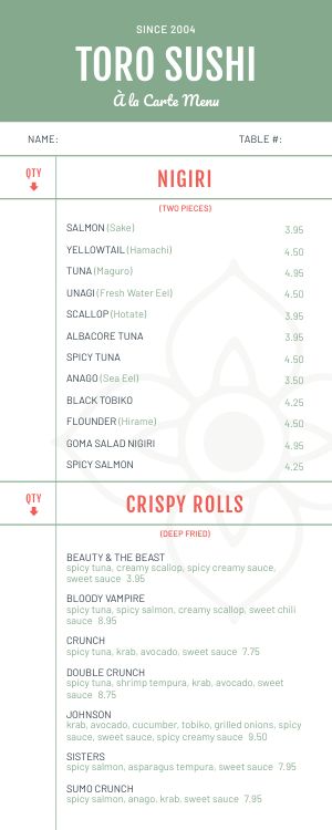 Premium Sushi Half Page Menu