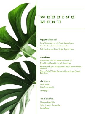 Leafy Wedding Menu