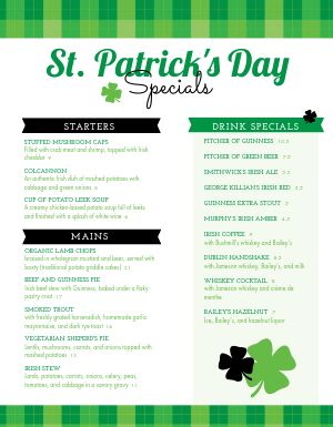 Irish Pub Menu