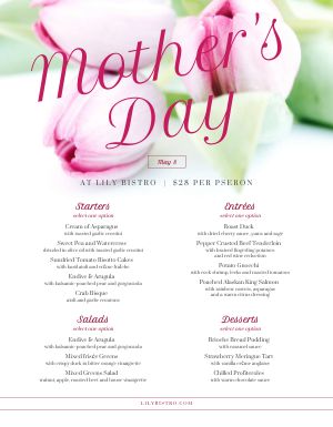Tulip Mothers Day Menu
