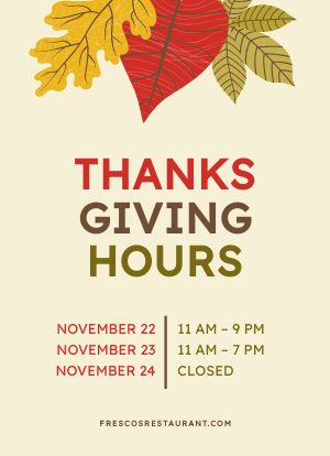 Colorful Thanksgiving Hours Tabletop Insert