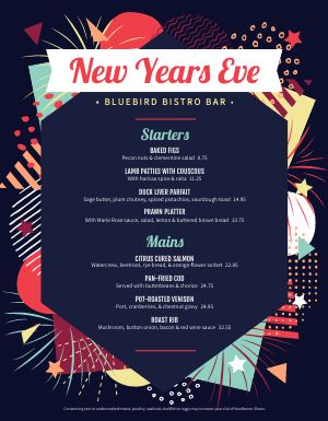 Colorful New Years Eve Menu