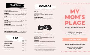 Casual Breakfast Cafe Takeout Menu