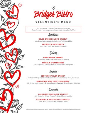 Valentines Day Bistro Menu