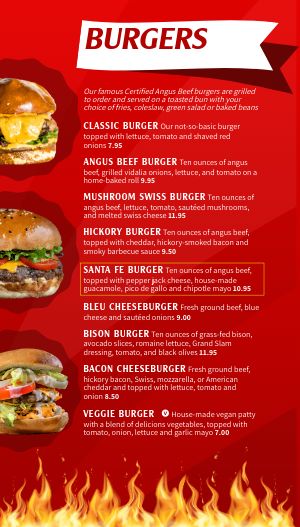 Crimson Burger Vertical Digital Menu Board