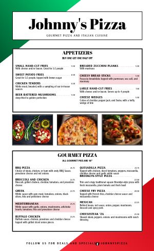 Modern Pizza Menu