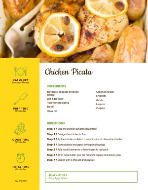 Chicken Piccata Recipe Card