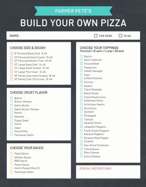 Build Pizza Toppings Menu