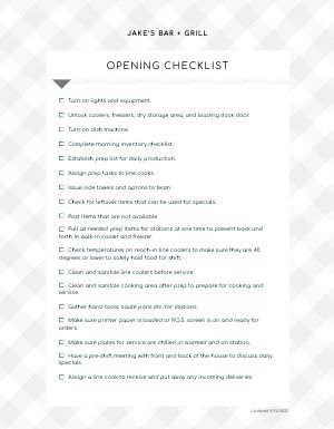 Plaid Back of House Checklist