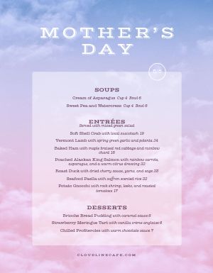 Cloudy Mothers Day Menu