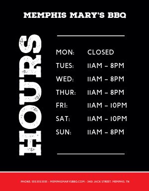 Restaurant Hours Flyer
