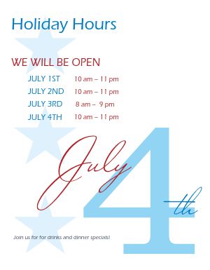 July Fourth Hours Flyer