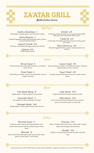 Middle Eastern Grill Menu
