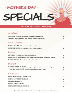Simple Mothers Day Specials Menu