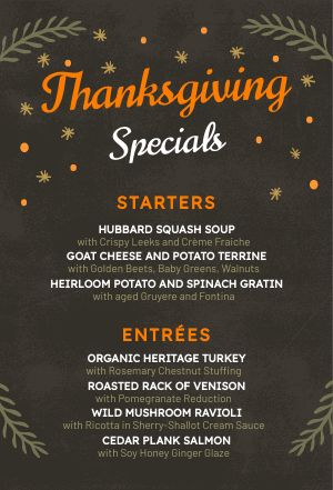 Thanksgiving Specials Table Tent