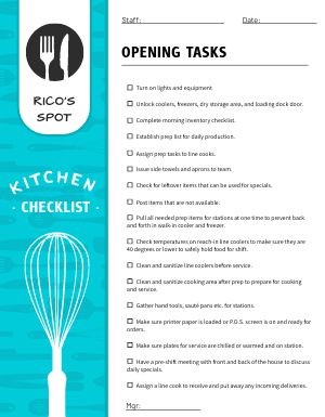 Opening Tasks Checklist