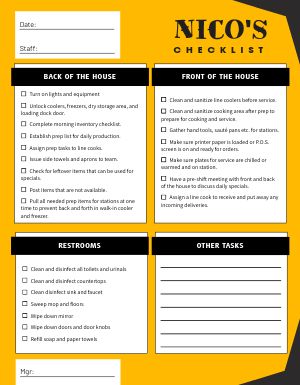 Yellow Opening Checklist