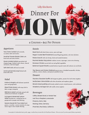 Flowers Mothers Day Menu