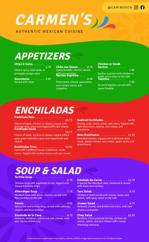 Colorfully Loud Mexican Menu