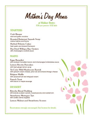 Mothers Day Restaurant Menu