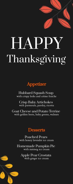 Printable Thanksgiving Half Page Menu