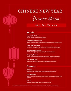 Lantern Chinese New Year Menu