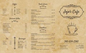 Old Fashioned Breakfast Takeout Menu