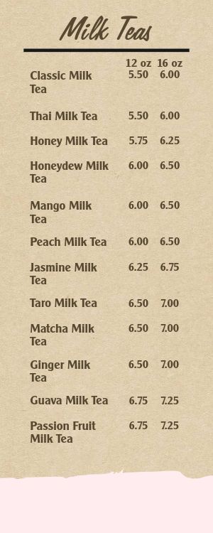 Milk Tea Half Page Menu