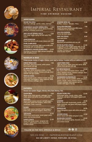 Chinese Restaurant Tabloid Menu