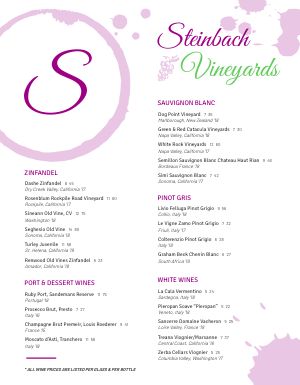 Wine Stained Winery Menu
