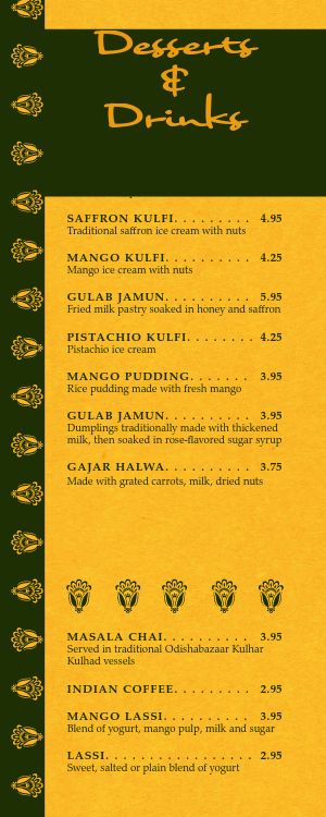 Classic Indian Cafe Half Page Menu