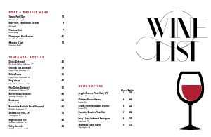 Example Wine List Folded Menu