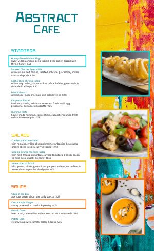 Colorful Abstract Cafe Menu