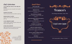 Contemporary Fine Dining Takeout Menu
