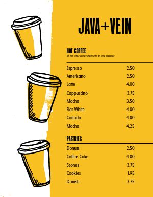 Java Coffe Menu