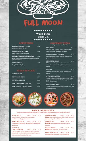 Wood Fired Pizza Menu Example