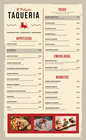 Multicolor Mexican Menu