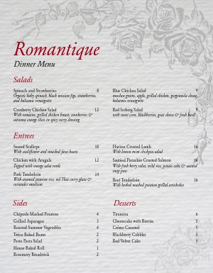 Romantic Fine Dining Menu