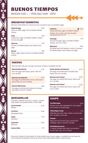 Elevated Accents Mexican Menu