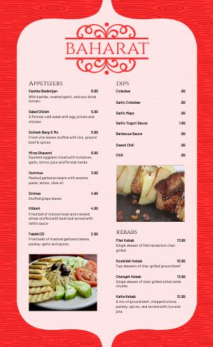 Middle Eastern Menu Example