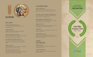 Country Club Lunch Takeout Menu